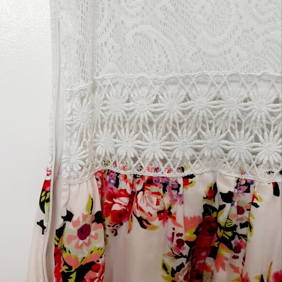 Rue21 Floral Midi Dress Crochet Lace Look Size Small White Pink Sleeveless - Picture 9 of 12